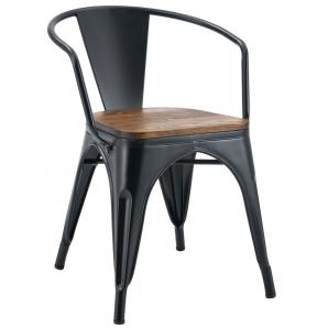 5 Sillones tol ek wood, acero, negra, asiento madera - 5 unidades