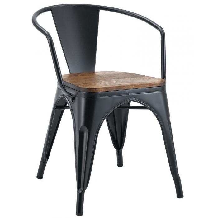 5 Sillones tol ek wood, acero, negra, asiento madera - 5 unidades