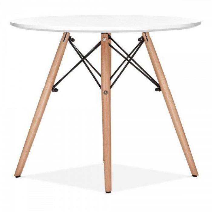 Mesa star, base madera, tapa blanca, 100 cms de diámetro