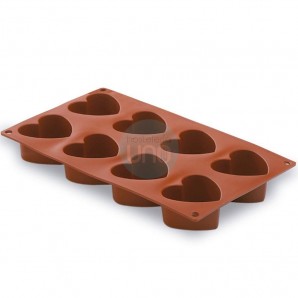 Molde para Hacer 8 Pasteles con Forma de Corazón 6,5x6 cm, Silicona, Lacor