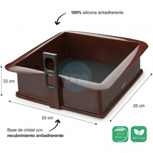 Molde Desmontable Cuadrado de 25x25 cm, Silicona, Altura 7,5 cm, 2,5 Litros, Tartas, Pasteles, Bizcochos, Lacor