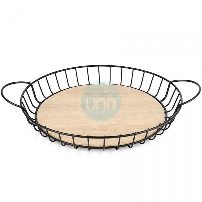 Frutero de Varillas Redondo Ø 40 cm Bajo, Altura 8 cm, Base Madera, Alambre Acero Negro Mate, Lacor Frutero de Varillas Redondo Ø 40 cm Bajo, Altura 8 cm, Base Madera, Alambre Acero Negro Mate, Lacor