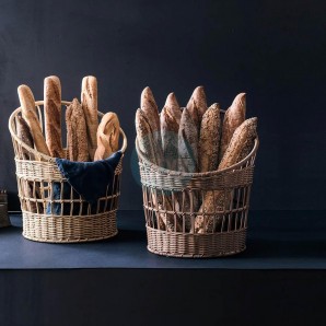 Cesta para Barras de Pan Ø 32 cm, Altura 42 cm, Polipropileno Mimbre Marrón, Baguette Rustic Lacor