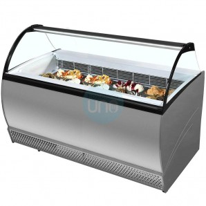 Vitrina Heladería, 1,6 Metros Ancho, 13+14 Cubetas, Fondo 90 cm, Cristal Curvo, Tefcold