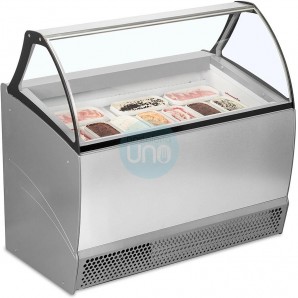 Vitrina Heladería, 1,3 Metros Ancho, 10+10 Cubetas, Fondo 80 cm, Cristal Curvo, Tefcold