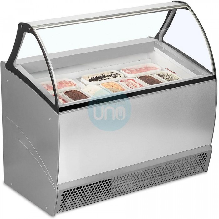 Vitrina Heladería, 1,3 Metros Ancho, 10+10 Cubetas, Fondo 80 cm, Cristal Curvo, Tefcold Vitrina Heladería, 1,3 Metros Ancho, 10+10 Cubetas, Fondo 80 cm, Cristal Curvo, Tefcold