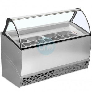 Vitrina Heladería, 1,7 Metros Ancho, 13+14 Cubetas, Fondo 80 cm, Cristal Curvo, Tefcold