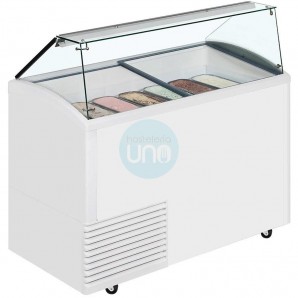 Vitrina Heladería, 1,3 Metros Ancho, 10+12 Cubetas, Fondo 72 cm, Cristal Recto, Tefcold