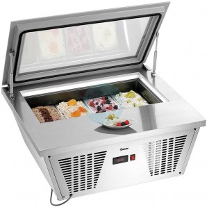 Vitrina Helados Sobremesa, 4 Cubetas de 6,5 Litros, Cristal Superior Abatible, Bartscher