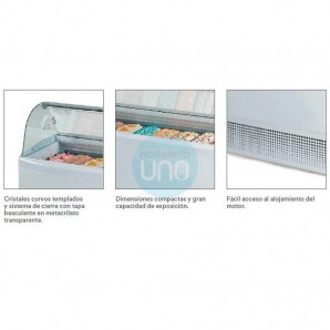 Vitrina Heladería, 1,2 Metros Ancho, Cristal Curvo, 6+6 Cubetas de 5 Litros, 63 cm Fondo, ISA FIJI 6