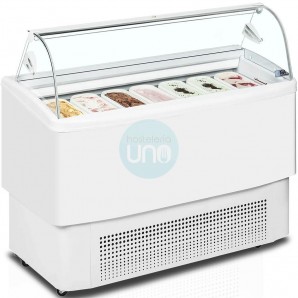 Vitrina Heladería, 1,4 Metros Ancho, Cristal Curvo, 7+7 Cubetas de 5 Litros, 63 cm Fondo, ISA FIJI 7