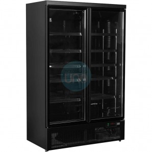 Expositor Refrigerado Negro, 1,2 Metros Ancho, 1000 Litros, Fondo 71 cm, 10 Estantes, Puertas Batientes Cristal, TEFCOLD