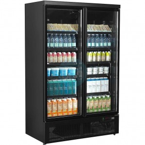 Expositor Refrigerado Negro, 1,2 Metros Ancho, 1000 Litros, Fondo 71 cm, 10 Estantes, Puertas Batientes Cristal, TEFCOLD