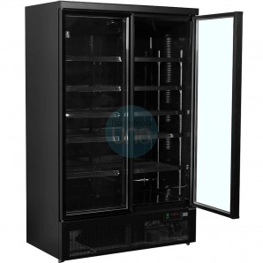 Expositor Refrigerado Negro, 1,2 Metros Ancho, 1000 Litros, Fondo 71 cm, 10 Estantes, Puertas Batientes Cristal, TEFCOLD