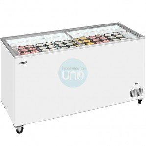 Arcón Congelador, 1,5 Metros Ancho, Puertas Correderas Cristal, Fondo 63 cm, Blanco, TEFCOLD