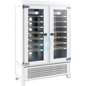Armario Expositor de Vinos Blanco, 1,4 Metros Ancho, Madera Pino Maciza, 180 Botellas, Fondo 60 cm, Vertical, INFRICO IF49R2GB