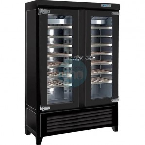 Armario Expositor de Vinos Negro, 1,4 Metros Ancho, Madera Pino Maciza, 180 Botellas, Fondo 60 cm, Vertical, INFRICO IF49R2GN