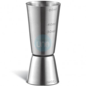 Vaso Medidor, 30 ml Abajo y 60 ml Arriba, Acero inoxidable, Comas