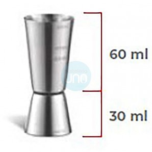 Vaso Medidor, 30 ml Abajo y 60 ml Arriba, Acero inoxidable, Comas