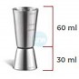 Vaso Medidor, 30 ml Abajo y 60 ml Arriba, Acero inoxidable, Comas