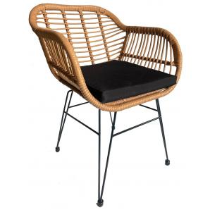 4 Sillones kuala, metal, ratán beige, cojín negro - 4 unidades
