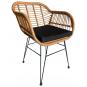 4 Sillones kuala, metal, ratán beige, cojín negro - 4 unidades
