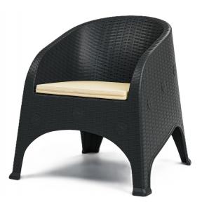 4 Sillones surf, apilable, polipropileno marrón chocolate, cojín beige - 4 unidades