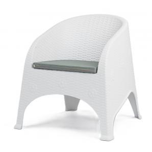 4 Sillones surf, apilable, polipropileno blanco, cojín gris - 4 unidades