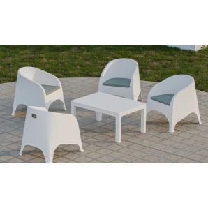4 Sillones surf, apilable, polipropileno blanco, cojín gris - 4 unidades