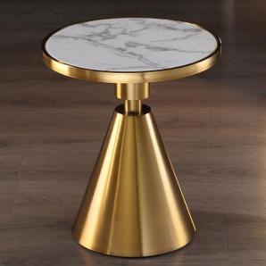 Mesa jassy bl, baja, dorada, tapa cerámica mármol blanco, 50 cms de diámetro