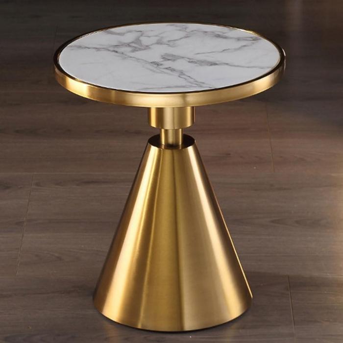 Mesa jassy bl, baja, dorada, tapa cerámica mármol blanco, 50 cms de diámetro Mesa jassy bl, baja, dorada, tapa cerámica mármol blanco, 50 cms de diámetro