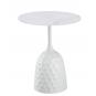 Mesa cavezzo, baja, blanca, tapa cerámica mármol blanco, 50 cms de diámetro