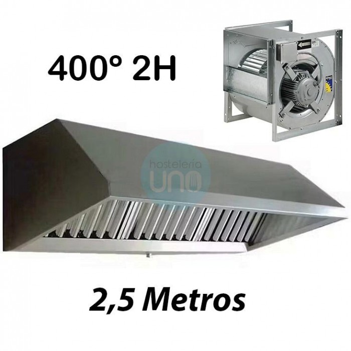 Campana con Motor Centrífugo 400º 2H 10/10, 5 Filtros de Carbono, 2,5 Metros Ancho, TSS25810FC400 Campana con Motor Centrífugo 400º 2H 10/10, 5 Filtros de Carbono, 2,5 Metros Ancho, TSS25810FC400