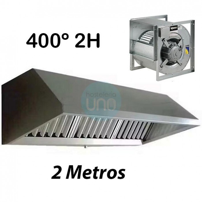 Campana con Motor Centrífugo 400º 2H 10/10, 4 Filtros de Carbono, 2 Metros Ancho, TSS20810FC400 Campana con Motor Centrífugo 400º 2H 10/10, 4 Filtros de Carbono, 2 Metros Ancho, TSS20810FC400