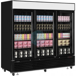 Armario Congelador Expositor Negro, 1500 Litros, Fondo 80 cm, Ancho 2 Metros, 3 Puertas, Ruedas, Ventilado, Tefcold