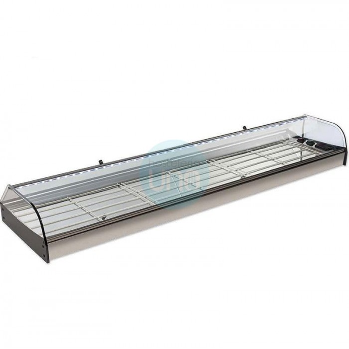 Vitrina Tapas Refrigerada, Motor Externo, 1,5 Metros, 3 Parrillas, Cristal Curvo, Puertas Abatibles, LED, VG150INOX Vitrina Tapas Refrigerada, Motor Externo, 1,5 Metros, 3 Parrillas, Cristal Curvo, Puertas Abatibles, LED, VG150INOX