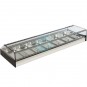Vitrina Tapas Refrigerada, Motor Externo, 1,2 Metros, 6 Cubetas, Cristal Recto, Puertas Abatibles, LED, VGF6RINOX