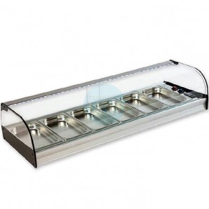 Vitrina Tapas Refrigerada, Motor Externo, 1,5 Metros, 8 Cubetas, Cristal Curvo, Puertas Correderas, LED, VGFR8