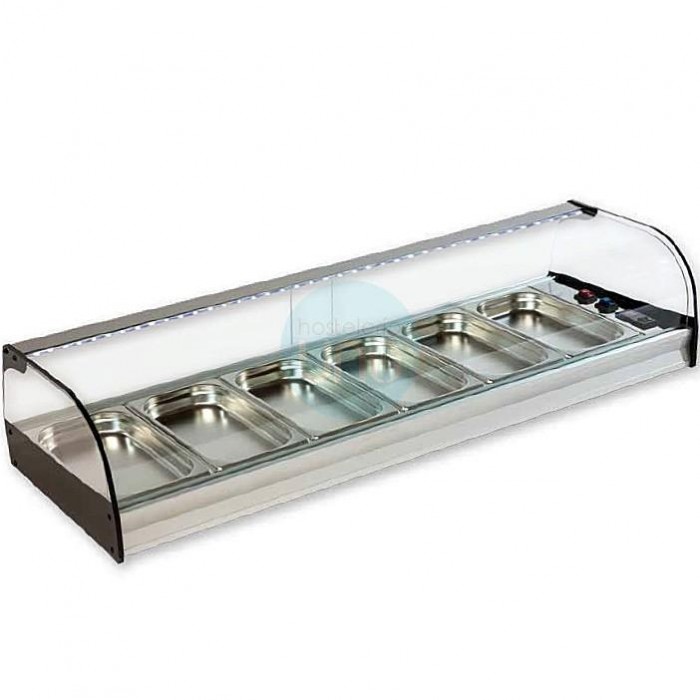 Vitrina Tapas Refrigerada, Motor Externo, 1,5 Metros, 8 Cubetas, Cristal Curvo, Puertas Correderas, LED, VGFR8 Vitrina Tapas Refrigerada, Motor Externo, 1,5 Metros, 8 Cubetas, Cristal Curvo, Puertas Correderas, LED, VGFR8
