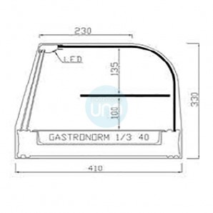 Vitrina Tapas Refrigerada, Motor Externo, 1,5 Metros, 8 Cubetas, Estante, Cristal Curvo, Puertas Correderas, LED, VGFR8E