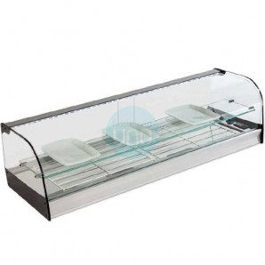 Vitrina Tapas Refrigerada, Motor Externo, 1,5 Metros, 3 Parrillas, Estante, Cristal Curvo, Puertas Correderas, LED, VGFR150E