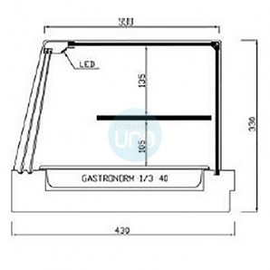 Vitrina Tapas Encastrable en Barra, 1,5 Metros, 8 Cubetas, Estante, Motor Externo, Cristal Curvo, Puertas, LED, VGMFR8E