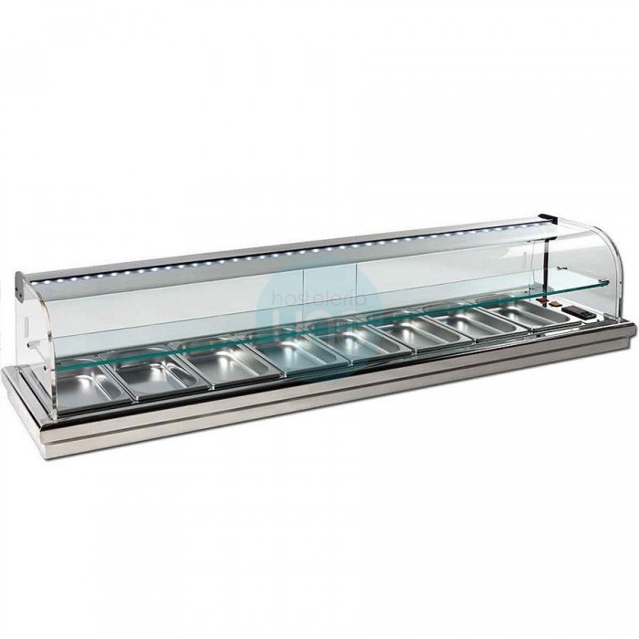 Vitrina Tapas Encastrable en Barra, 1,5 Metros, 8 Cubetas, Estante, Motor Externo, Cristal Curvo, Puertas, LED, VGMFR8E Vitrina Tapas Encastrable en Barra, 1,5 Metros, 8 Cubetas, Estante, Motor Externo, Cristal Curvo, Puertas, LED, VGMFR8E