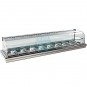 Vitrina Tapas Encastrable en Barra, 1,5 Metros, 8 Cubetas, Estante, Motor Externo, Cristal Curvo, Puertas, LED, VGMFR8E