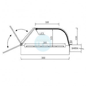 Vitrina Tapas Encastrable en Barra, 1,5 Metros, 3 Parrillas, Motor Externo, Cristal Curvo, Puertas Abatibles, LED, VGCST150