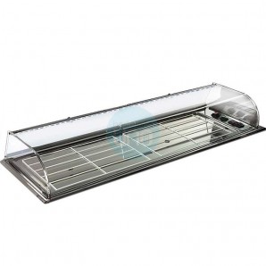 Vitrina Tapas Encastrable en Barra, 1,5 Metros, 3 Parrillas, Motor Externo, Cristal Curvo, Puertas Abatibles, LED, VGCST150