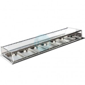 Vitrina Tapas Encastrable en Barra, 1,2 Metros, 6 Cubetas, Motor Externo, Cristal Recto, Puertas Abatibles, LED, VGCSTF6R