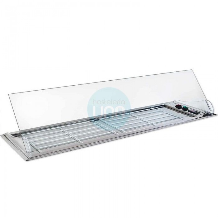 Placa Fría Encastrable en Barra, 1,2 Metros, 2 Parrillas, Motor Externo, Cristal Desmontable, Abierta Atrás, VGPFCST120 Placa Fría Encastrable en Barra, 1,2 Metros, 2 Parrillas, Motor Externo, Cristal Desmontable, Abierta Atrás, VGPFCST120