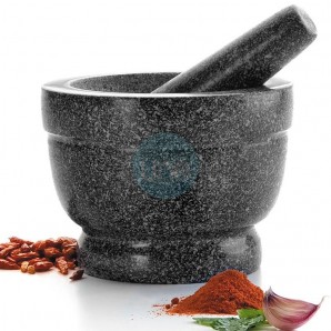 Mortero de Granito Premium de 37,5 cl, Ø 14 cm, Altura 8 cm, con Mazo, Lacor