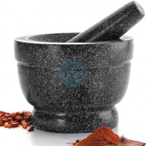 Mortero Grande de Granito Premium de 60 cl, Ø 16 cm, Altura 12 cm, con Mazo, Lacor